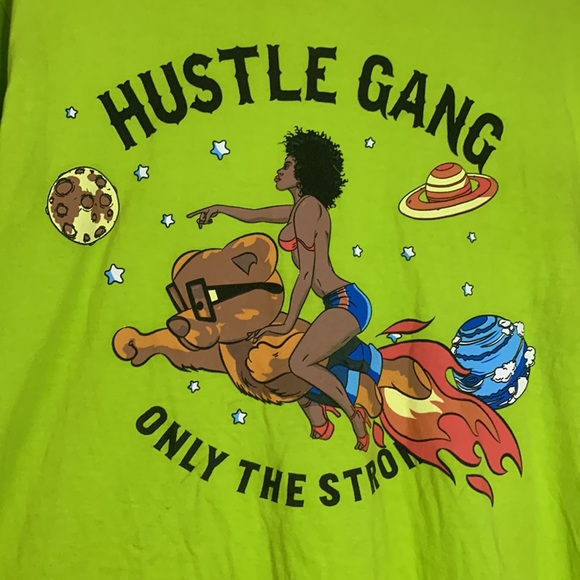 Hustle gang, planet moves short sleeve Tee. Green - size Large. - Picture 2 of 8